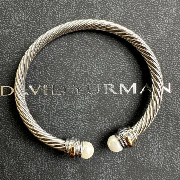 David Yurman Cable Classics Pearls & 14K Gold 7mm Cable Cuff Bracelet - Picture 3 of 5
